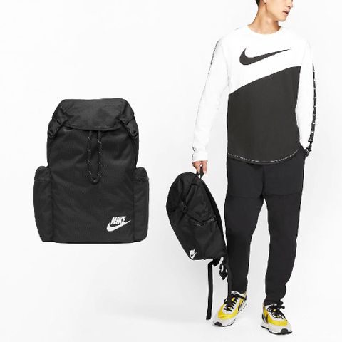 Nike 耐吉 後背包 Heritage 男款 黑 白 大空間 翻蓋式 抽繩 背包 雙肩包 運動包 BA6150-010