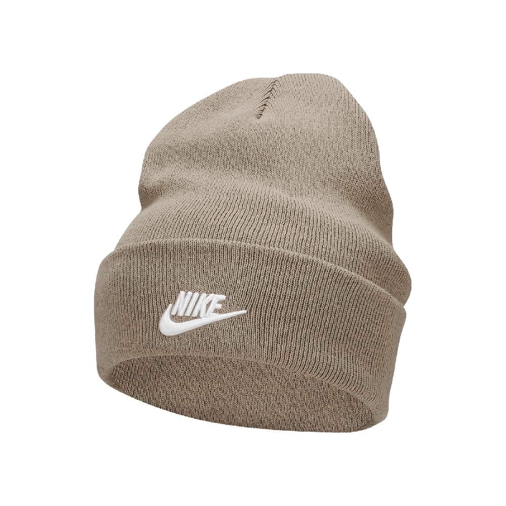 NIKE 耐吉   毛帽 Peak Futura Beanie 奶茶 白 刺繡 男女款 翻邊 針織 帽子 FB6528-247