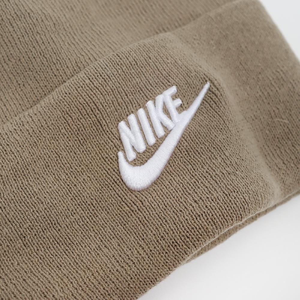 NIKE 耐吉   毛帽 Peak Futura Beanie 奶茶 白 刺繡 男女款 翻邊 針織 帽子 FB6528-247