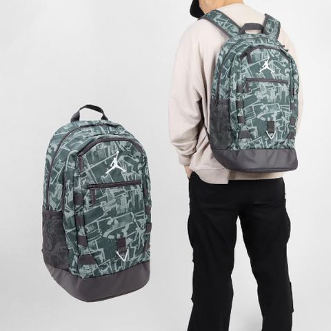 Nike 耐吉 後背包 Jordan Backpack 綠 黑 15吋 多夾層 雙肩包 肩背包 背包 JD2423003AD-001
