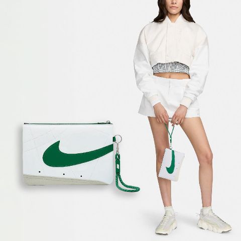 NIKE 耐吉 錢包 Icon Blazer Wristlet 白 綠 皮革 手腕包 隨身包 小包 大勾勾 N100994917-7OS