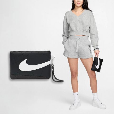 NIKE 耐吉 錢包 Icon Blazer Wristlet 黑 白 皮革 手腕包 隨身包 小包 大勾勾 N100994909-1OS