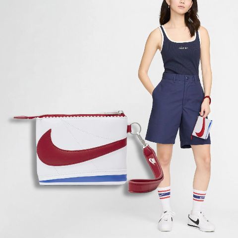 NIKE 耐吉 錢包 Icon Cortez Wristlet 白 紅 皮革 手腕包 隨行包 小包 N100973917-5OS