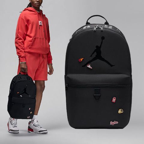 Nike 耐吉 後背包 Jordan Rubber Pin Backpack 黑 13吋 可調背帶 雙肩包 筆電包 JD2423004AD-001