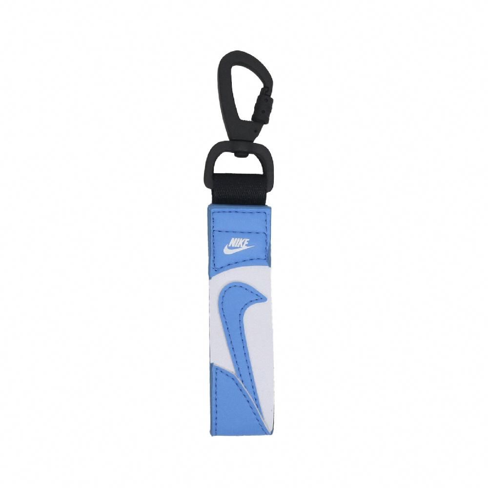 NIKE 耐吉   鑰匙圈 Premium Key Holder 藍 白 皮革 勾勾 荔枝皮 N101104845-1OS