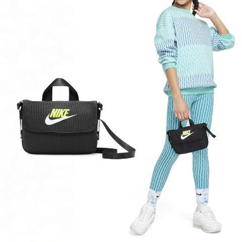 NIKE 耐吉 側背小包 Cross-Body Bag 兒童款 黑 綠 鞋背包 手提 魔鬼氈 可調背帶 FQ5815-010