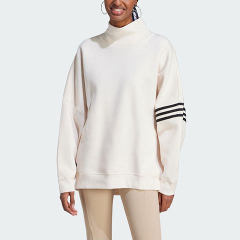Adidas Sweater [II8066] 女 長袖 上衣 高領 亞洲版 經典 休閒 寬鬆 棉質 舒適 米白