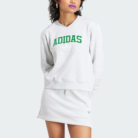 ADIDAS 愛迪達 Adidas GFX Crew Sweat [II5612] 女 長袖 上衣 V領 亞洲版 運動 休閒 寬鬆 學院風 灰