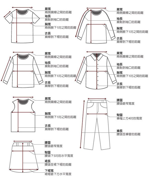 寬兩側線之間的距離袖長點到袖口的距離胸寬兩側1之間的距離衣長線到的距離寬兩側線之間的距離袖長點到袖口的距離胸寬兩側下1之間的距離衣長肩線到的距離肩寬兩側肩線之間的距離袖長點到袖口的距離胸寬兩側1之間的距離衣長「肩線到的距離肩寬「兩側肩線之間的距離袖長「肩點到袖口的距離胸寬「兩側1之間的距離衣長「肩線到的距離肩寬兩側線之間的距離圍頭最窄寬度胸寬兩側腋下1之間的距離衣長肩線到的距離腰圍「腰頭最寬度臀圍腰頭下5的水平寬度裙長腰頭至裙下襬的距離下襬寬裙襬最下方水平寬度臀圍「上方4的寬度長「腰頭至褲管的距離