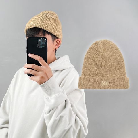 New Era 毛帽 KNIT Beanie 男女款 中性 卡其 帽子 可反折 針織 保暖 NE13774061