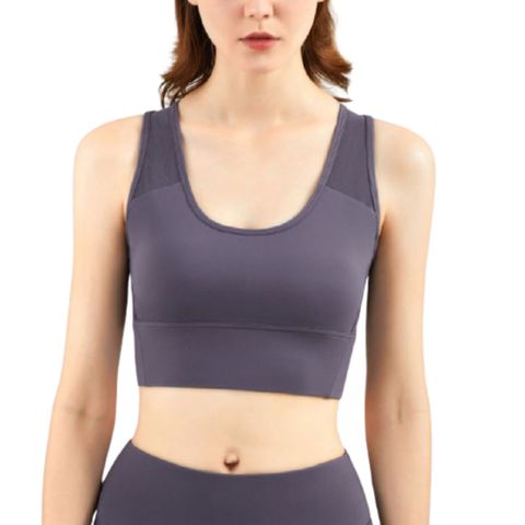 【OLRUN】健身瑜珈跑步休閒交叉美背中強度運動内衣 灰紫