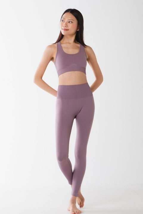【双紅瑜珈】日本進口 高彈性運動套裝、瑜珈套裝(香檳紫)