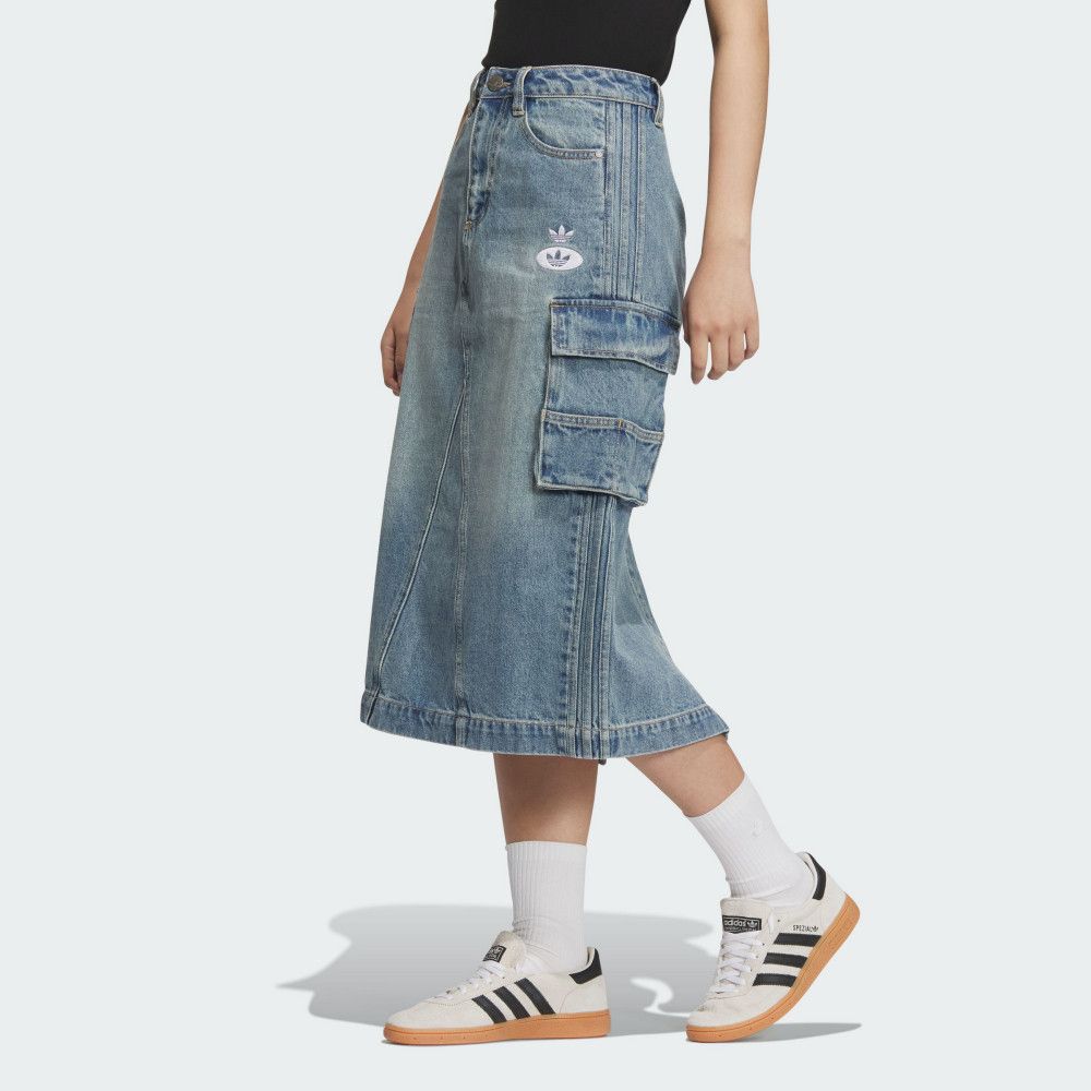 adidas 愛迪達 RAC DENIM SKIRT 半身裙 牛仔裙 工裝裙 女 藍色-JM8036