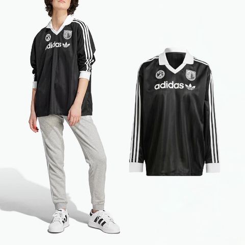 ADIDAS 愛迪達 足球衣 Football 女款 黑 白 V領 寬鬆 三條紋 足球 球衣 長袖 IR9769