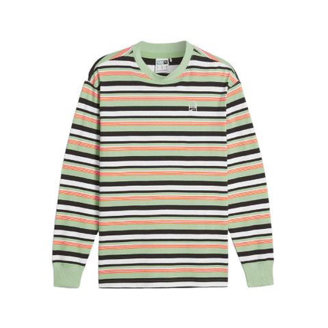 PUMA 彪馬 長袖上衣 Downtown 180 Striped Long Sleeve Tee 中性款 綠 橘 條紋 長T 62437789