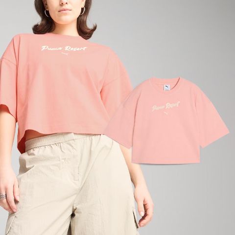 上衣 Oversized Graphic 女款 粉紅 白 寬版 短袖 純棉 短T 排汗 62977618
