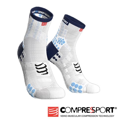 Compressport 【瑞士】機能壓縮 V3 跑步短襪標準筒(白藍)