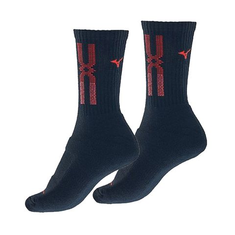 Mizuno [32TX110396Q] 女襪 童襪 中筒襪 厚底 運動 排球 羽球 吸濕排汗 22-25cm 黑紅