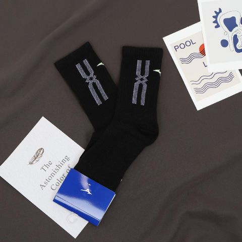 MIZUNO 美津濃 襪子 Crew Socks 男女款 黑 紫 長襪 中筒 厚底 刺繡LOGO 單雙入 32TXA608-39