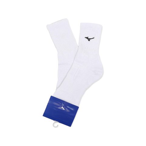 MIZUNO 美津濃 襪子 Crew Socks 白 黑 長襪 白襪 中筒 運動 32TXA603-09