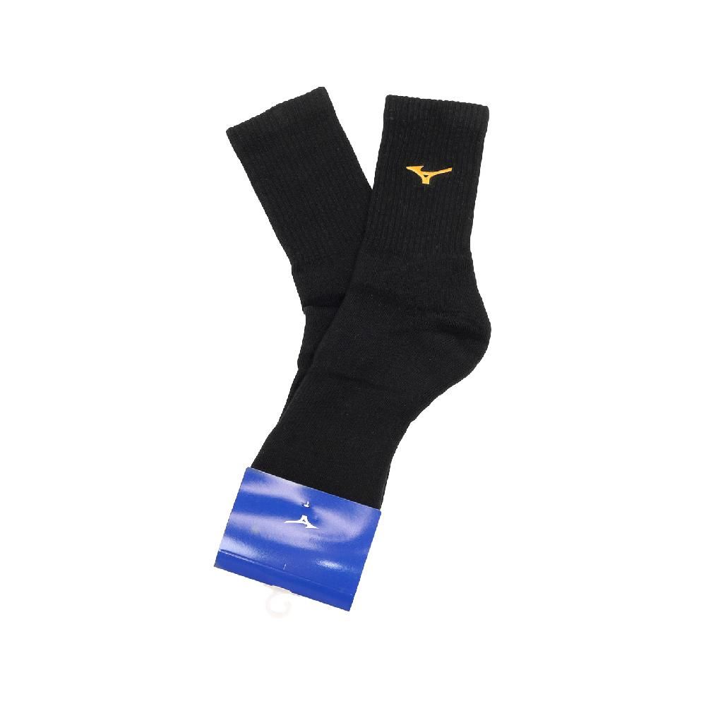 MIZUNO 美津濃   襪子 Crew Socks 黑 黃 長襪 黑襪 中筒 運動 32TXA603-94