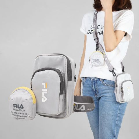 Fila 斐樂 側背小包 Shoulder Bag 灰 黃 斜背 附零錢包 BMY9008GY