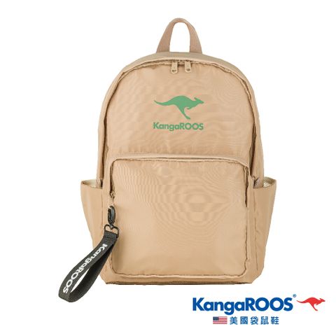 【KangaROOS 美國袋鼠鞋】光感經典後背包 多層收納 平板筆電包 (奶茶-KM23721)