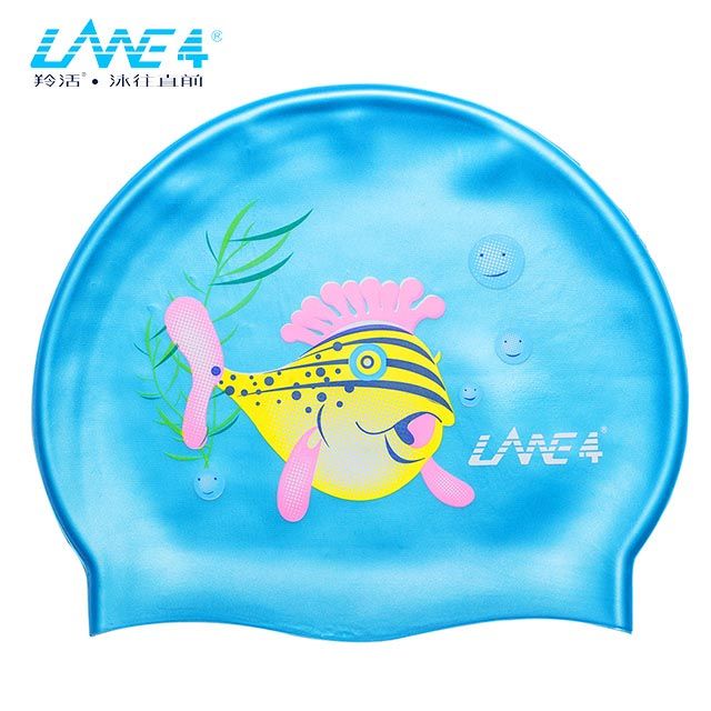 LANE4  SILICONE 兒童矽膠泳帽-河豚