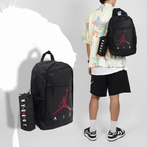 NIKE 耐吉 包包 Jordan Backpack 男女款 黑 紅 後背包 雙肩包 附筆袋 喬丹 JD2333030PS-001