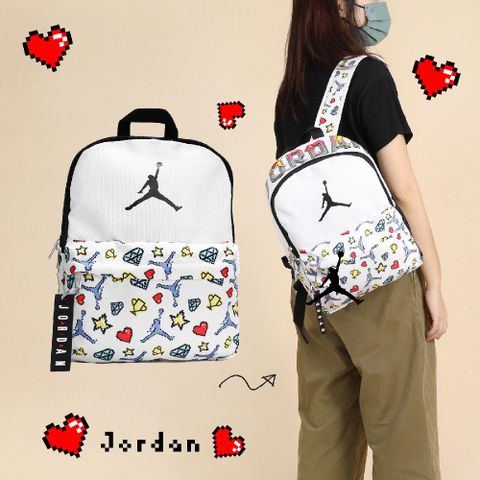 NIKE 耐吉 包包 Jordan Jumpman Mini Backpack 兒童款 白 喬丹 小包 後背包 雙肩背 鑽石 愛心 JD2223027TD-001