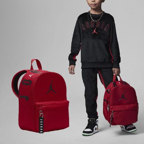 NIKE 耐吉 後背包 Air Jordan Mini Backpack 兒童款 紅 黑 背帶軟墊 多夾層 書包 雙肩包 JD2413029TD-001