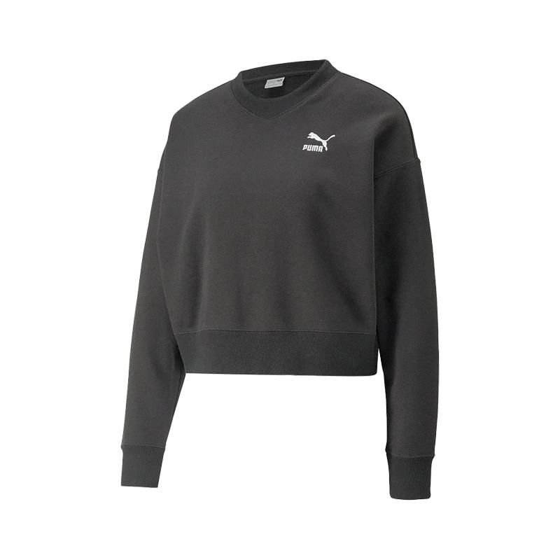 PUMA  短版上衣 Classics Crew Neck 黑 歐規 V領 長袖 女款 53806001