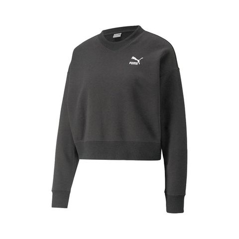 PUMA 短版上衣 Classics Crew Neck 黑 歐規 V領 長袖 女款 53806001