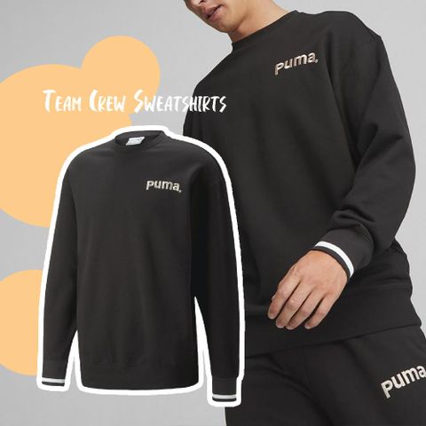 PUMA 長袖上衣 Team Crew Sweatshirts 男款 E.SO 瘦子 黑 羅紋 大學T 衛衣 53969601