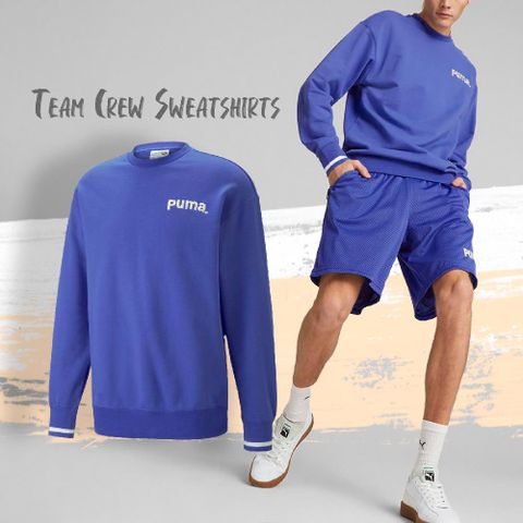 PUMA 長袖上衣 Team Crew Sweatshirts 男款 E.SO 瘦子 藍 白 大學T 衛衣 53969692