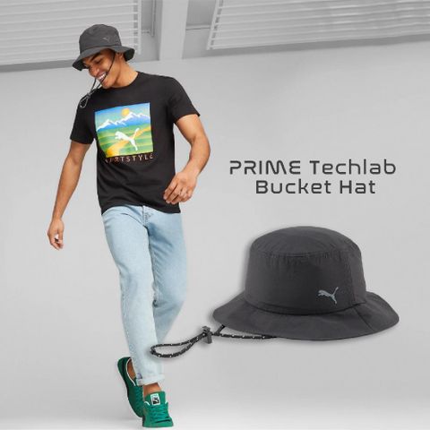 Puma 帽子 PRIME Techlab Bucket Hat 男女款 黑 漁夫帽 抽繩 防潑水 戶外 遮陽 02438501