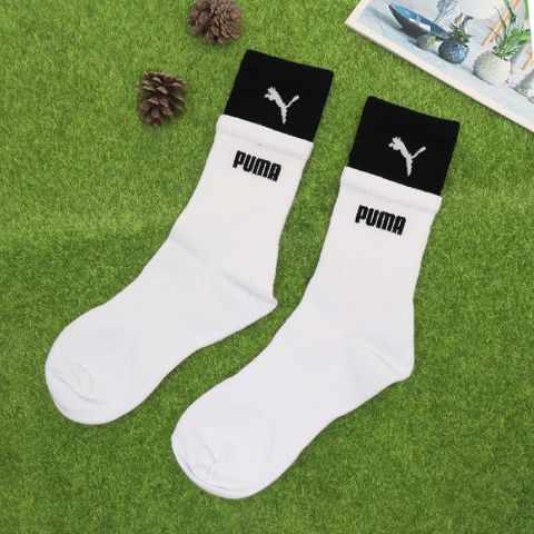 PUMA 彪馬 襪子 Fashion Crew Socks 男女款 黑 白 長襪 高筒 穿搭襪 撞色 單雙入 BB142202