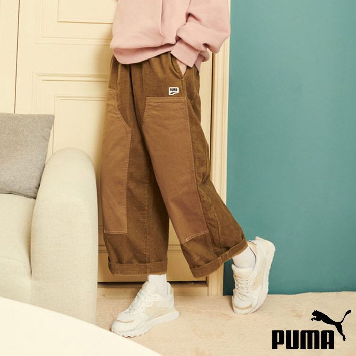 PUMA  長褲 流行系列 DOWNTOWN 深卡其 拼接 燈心絨 寬褲 女 62145793