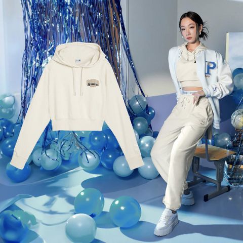 PUMA 彪馬 帽T P.Team Fanbase 女款 米白 棕 短版 衛衣 連帽上衣 吳卓源 著用款 62434687