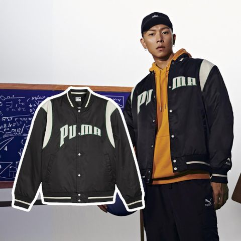 PUMA 彪馬 棒球外套 P.Team Fanbase 男款 黑 白 防風 刺繡 E.SO 瘦子 著用款 外套 62369101