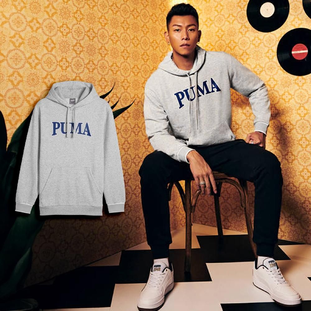 PUMA  彪馬 帽T Squad 男款 灰 藍 抽繩 毛圈布 大口袋 E.SO 瘦子 著用款 連帽上衣 68125304