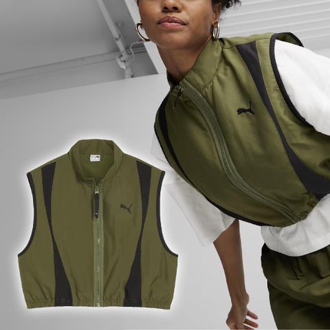 PUMA 彪馬 背心 Dare To Woven Vest 女款 綠 黑 寬鬆 短版 鬆緊下擺 無袖上衣 62429933