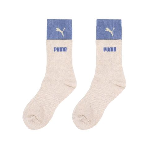 PUMA 彪馬 長襪 Fashion Logo Crew Socks 藍 米白 雙層襪 休閒襪 中筒襪 襪子 BB142205