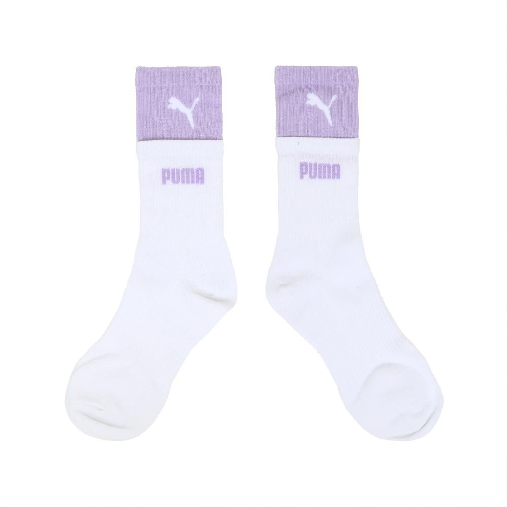 PUMA  彪馬 長襪 Fashion Logo Crew Socks 紫 白 雙層襪 休閒襪 中筒襪 襪子 BB142206