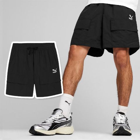 PUMA 彪馬 短褲 Classic Cargo Shorts 男款 黑 白 寬鬆 抽繩 大口袋 褲子 62426201