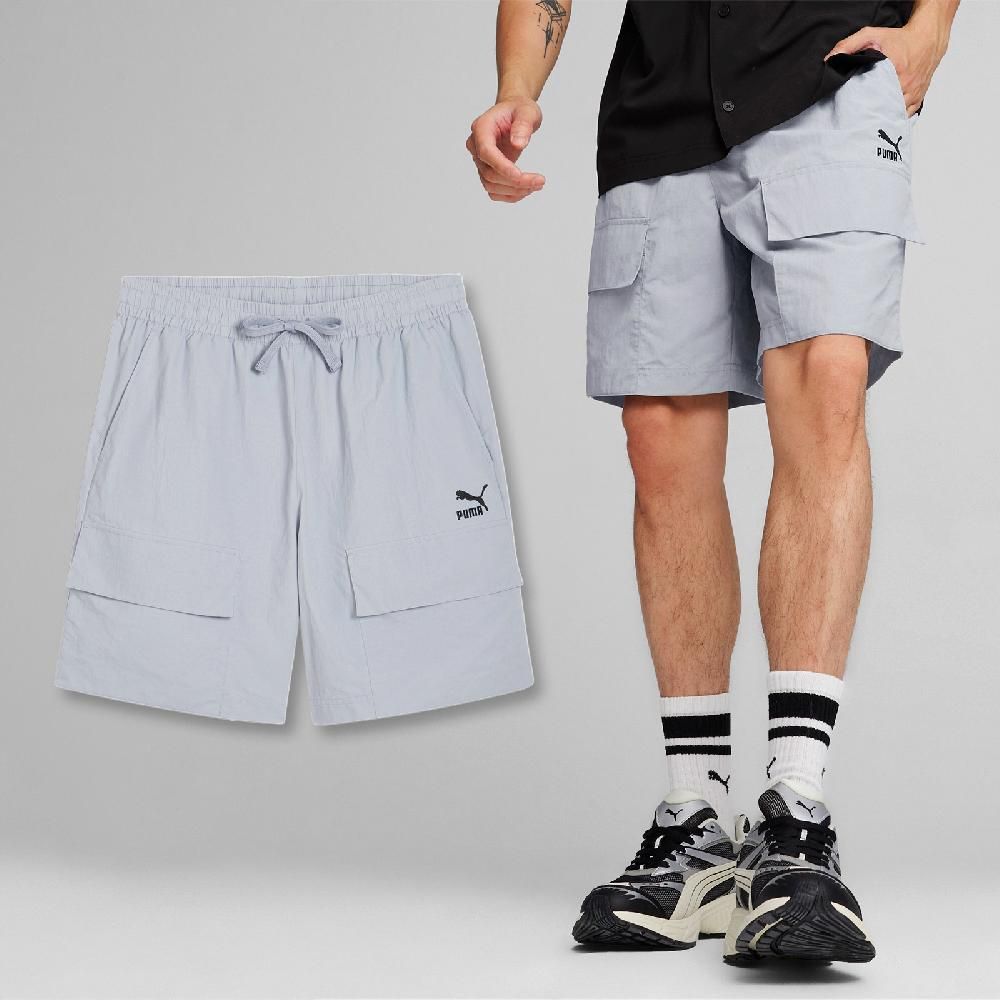 PUMA  彪馬 短褲 Classic Cargo Shorts 男款 灰藍 寬鬆 抽繩 大口袋 褲子 62426263