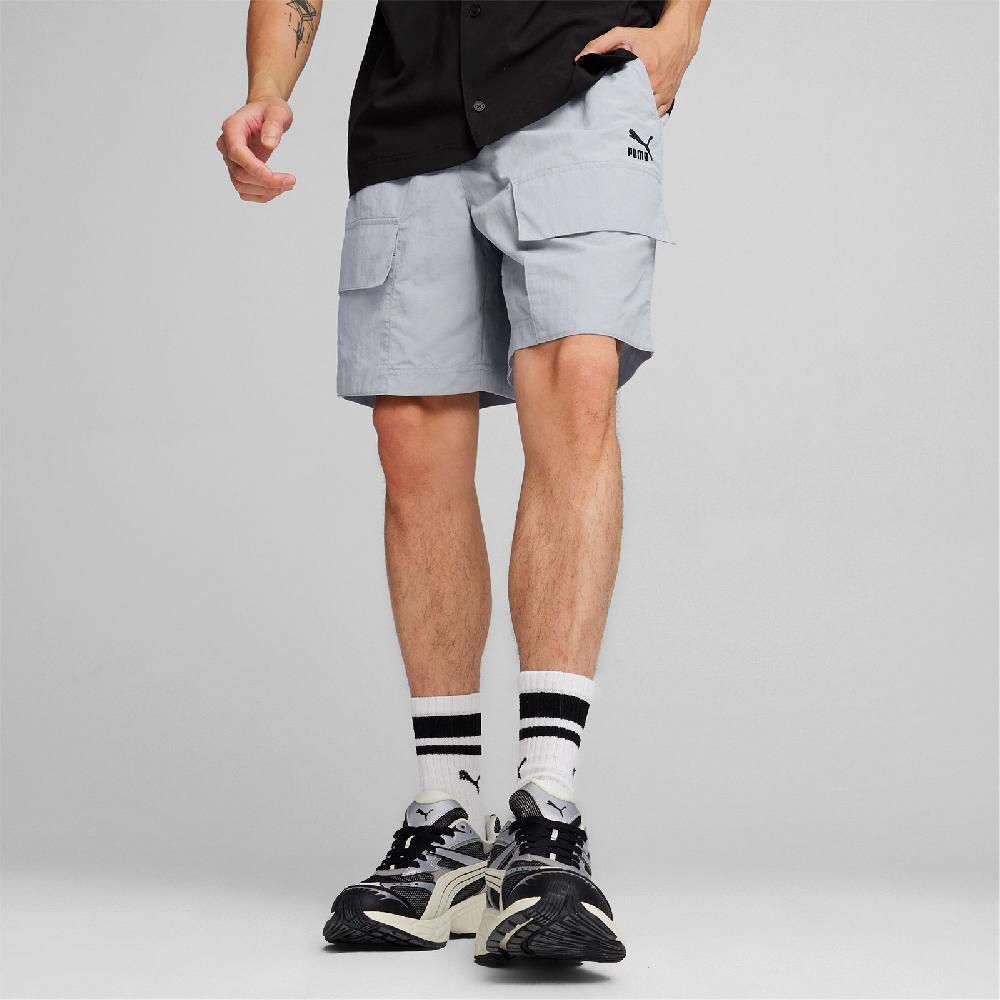 PUMA  彪馬 短褲 Classic Cargo Shorts 男款 灰藍 寬鬆 抽繩 大口袋 褲子 62426263