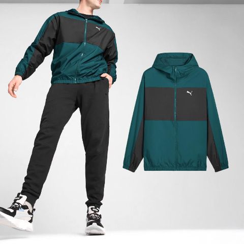 PUMA 外套 Mesh Lined Windbreaker Jacket 男款 綠黑 防潑水 連帽外套 夾克 62747322