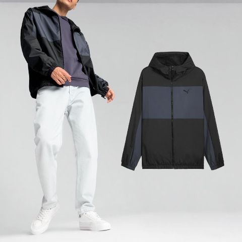 PUMA 外套 Mesh Lined Windbreaker Jacket 男款 黑藍 防潑水 連帽外套 夾克 62747301