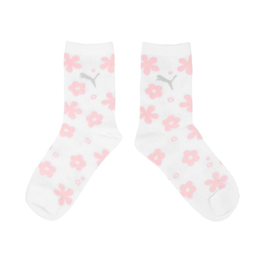 PUMA 休閒襪 Fashion Crew Socks 女款 白 粉 小花 中筒襪 襪子 BB147206